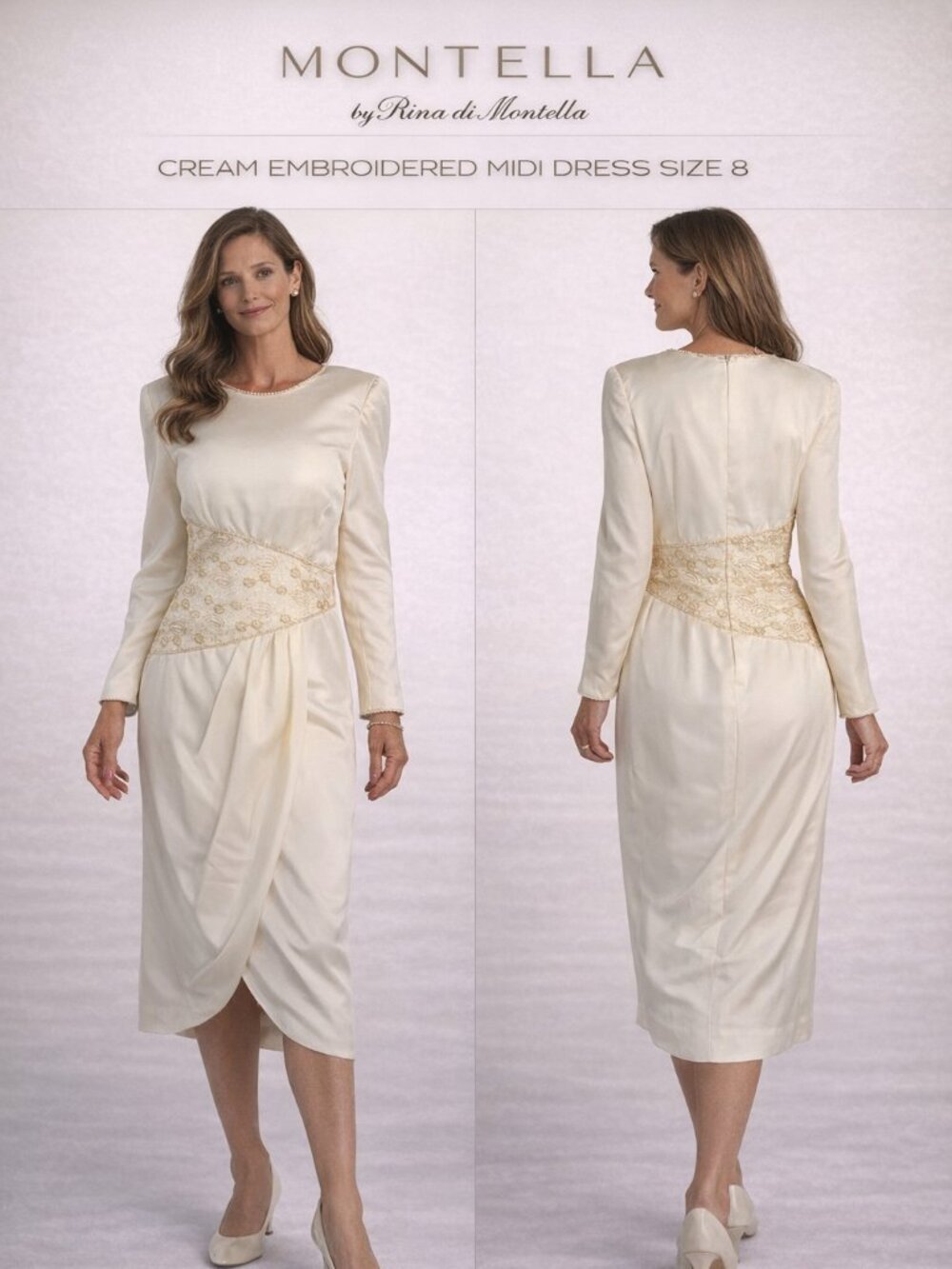 RINA DIMONTELLA CREAM EMBROIDERED MIDI DRESS 8
